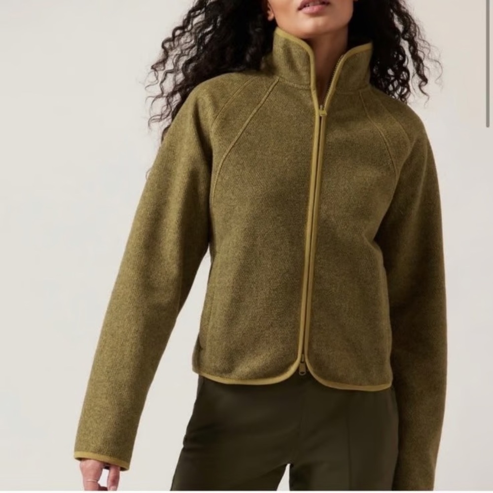 Athleta Stroll Fleece Full Zip Jacket in Tapestry Gold Large